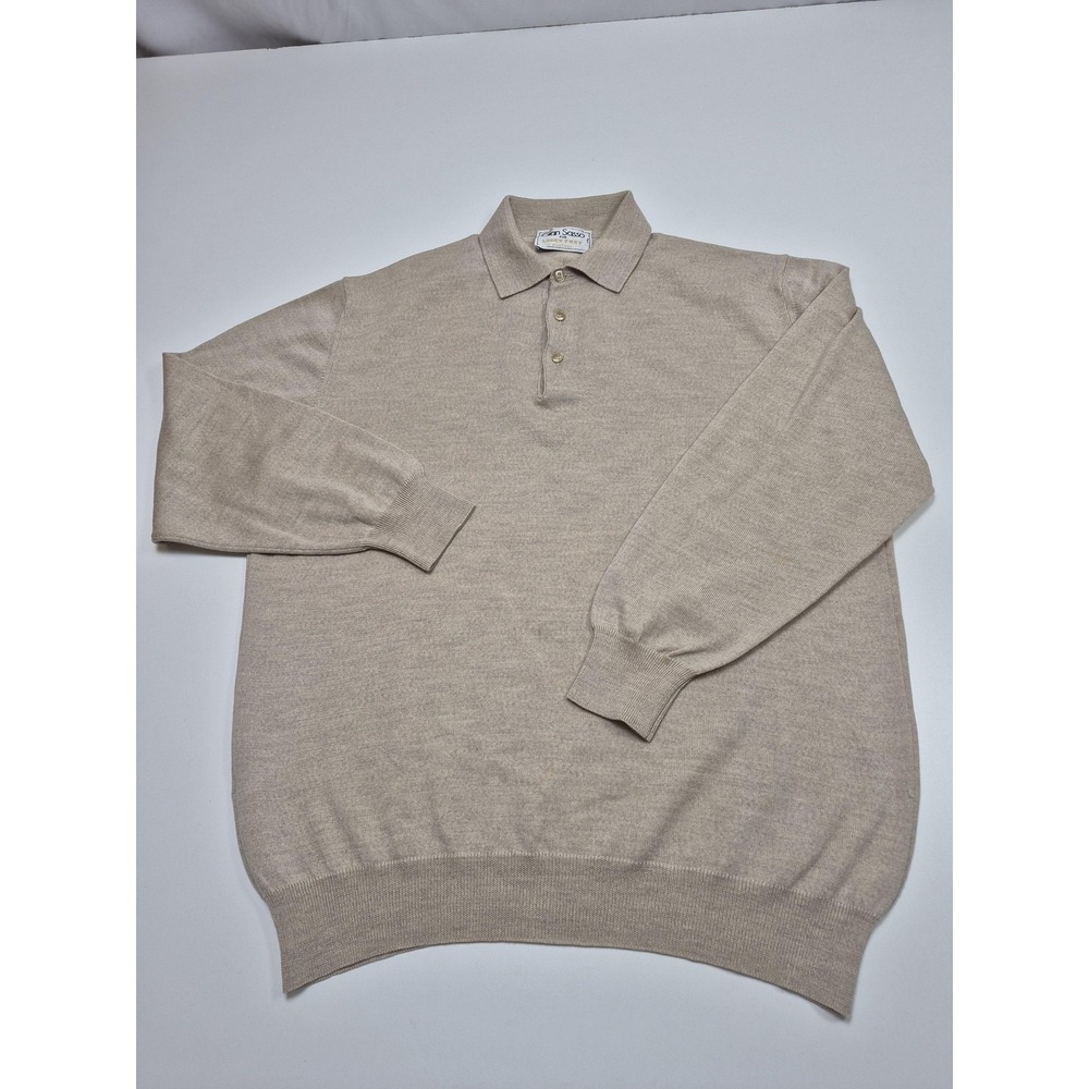 Gran Sasso Sweater Mens2XL Beige Virgin Wool Collared Polo Knit Italy READ